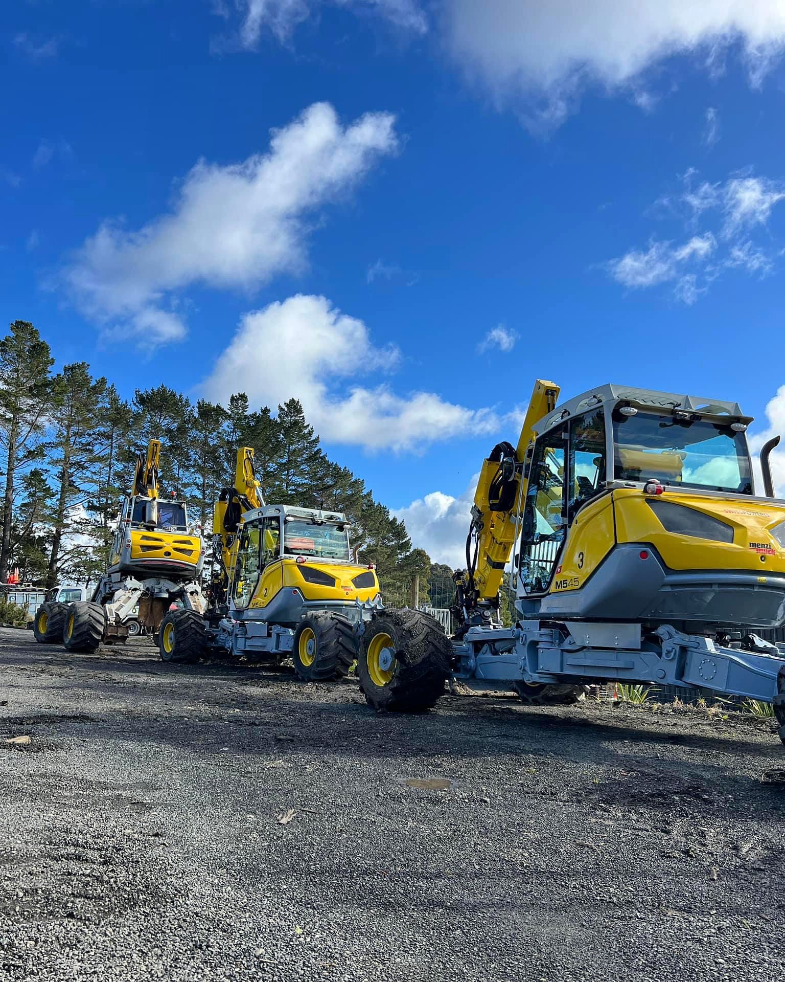 The Tough Terrain Menzi Muck fleet lined up in the yard